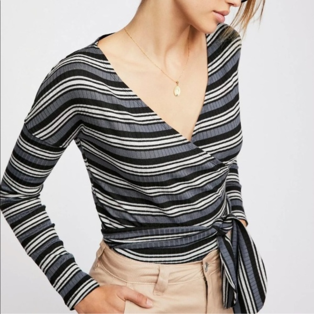 FREE PEOPLE Always With Me Striped Wrap Top